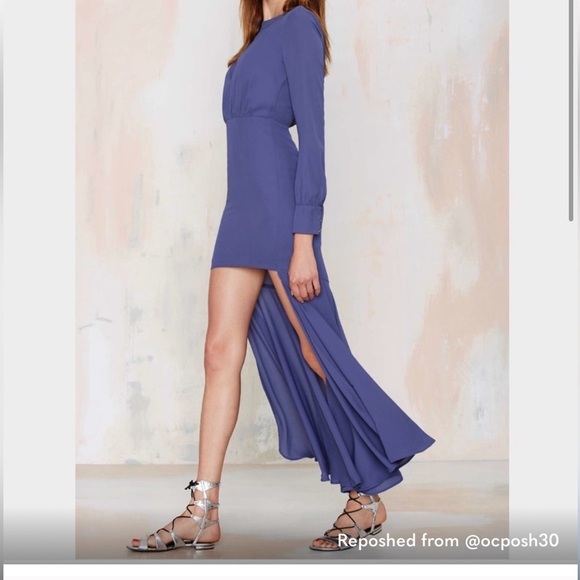 Nasty Gal dramarama Blue Long Sleeve high low Dress size XS - Picture 2 of 7